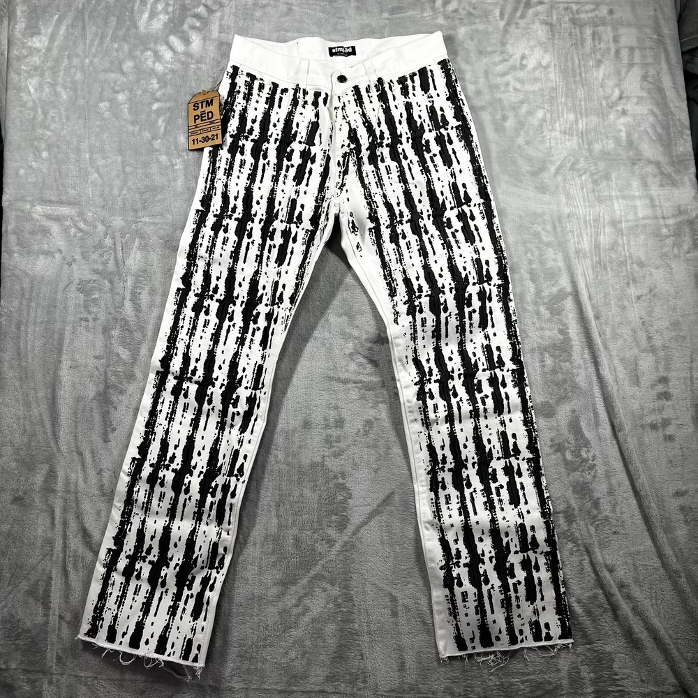 STMPĒD By Ryan Wilkes Jeans Mens 32 Vegas Outlaw Paint Drip Raw Hem StreetWear